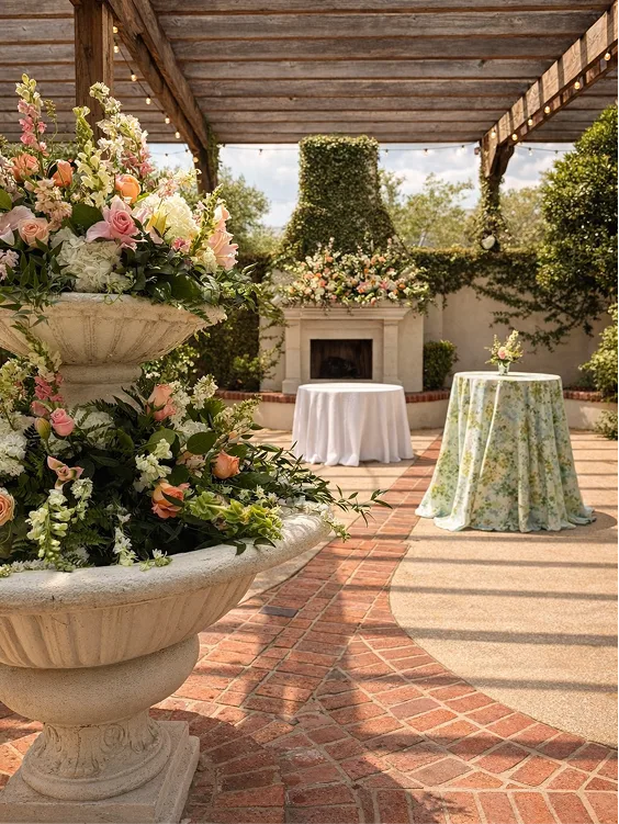 Bride and groom celebrating at courtyard gate